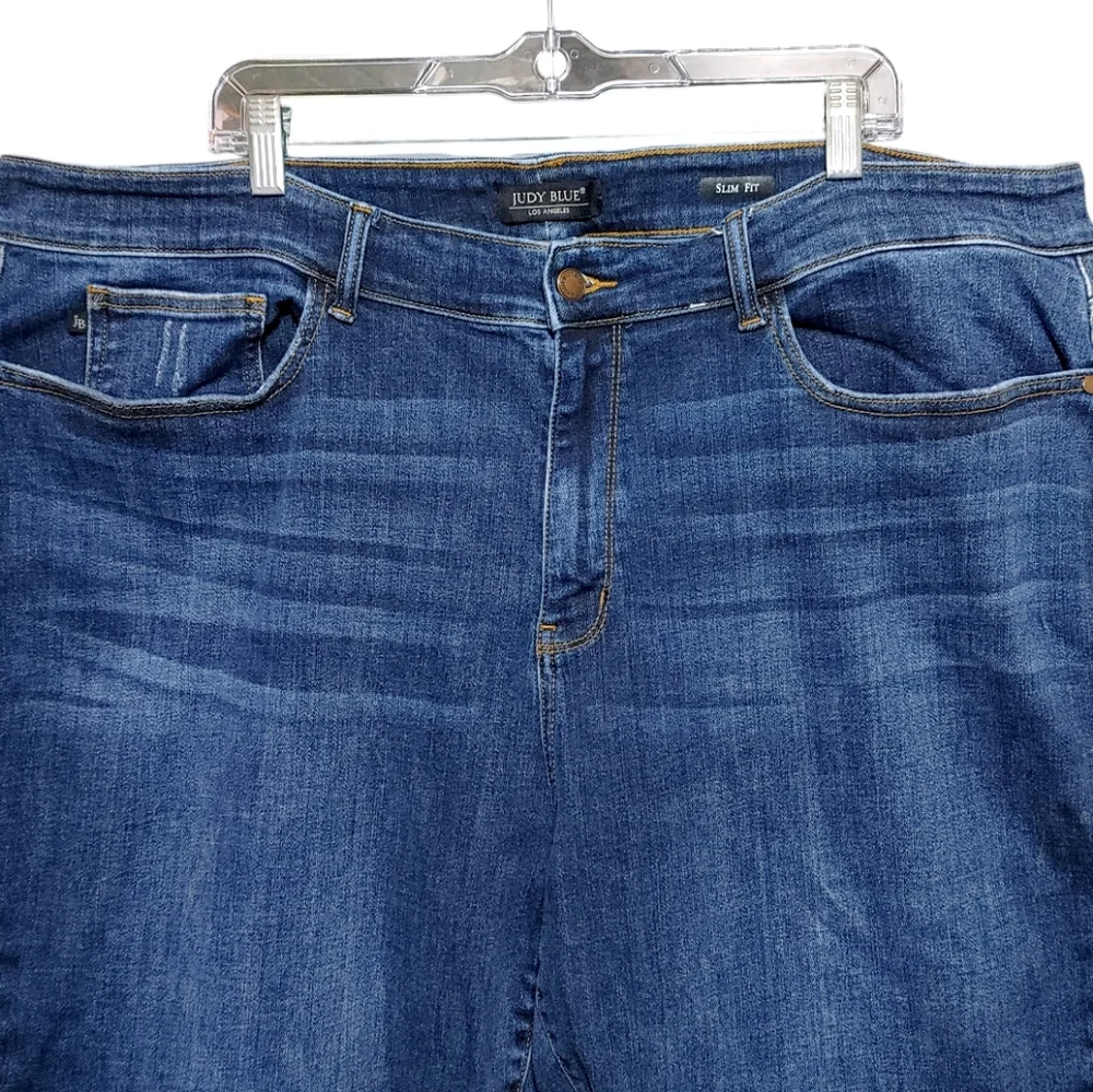 Judy Blue Slim Fit Dark Wash Distressed Ankle Jeans Womens Plus Size 24W